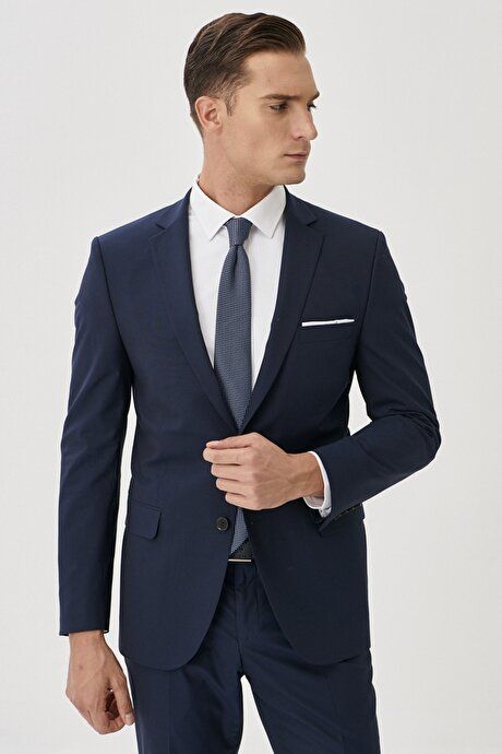 Slim Fit Slim Fit Mono Collar Navy Blue Suit 4A3023100071LAC