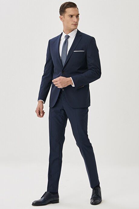 Slim Fit Slim Fit Mono Collar Navy Blue Suit 4A3023100071LAC