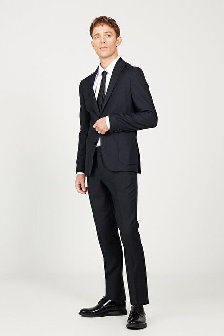 Extra Slim Fit Slim Fit Slim Fit Swallow Neck Navy Blue Suit 4A3024100017LAC