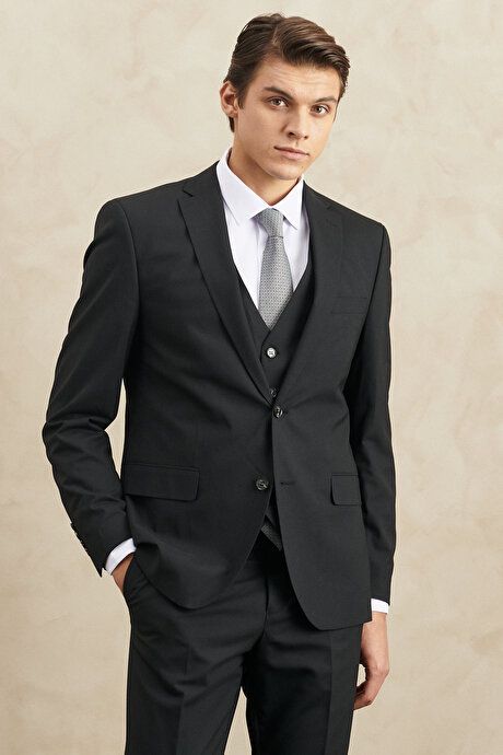 Waterproof Slim Fit Slim Fit Mono Collar Woolen Vest Nano Black Vest Suit 4A3110000001SYH