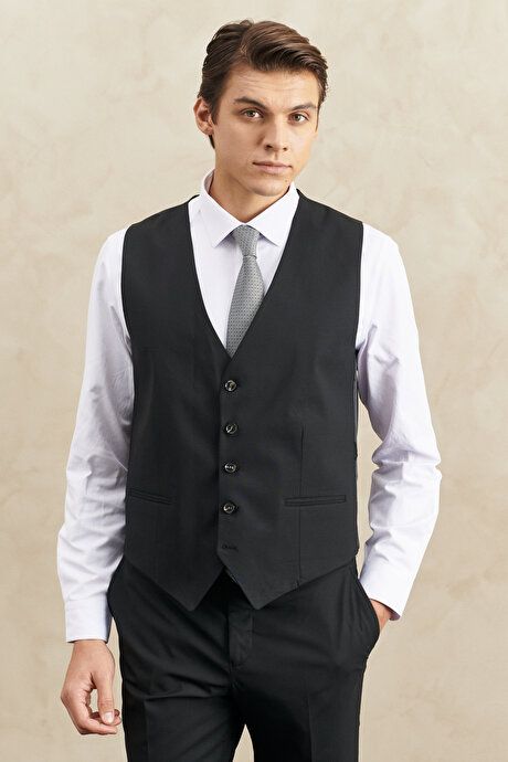 Waterproof Slim Fit Slim Fit Mono Collar Woolen Vest Nano Black Vest Suit 4A3110000001SYH