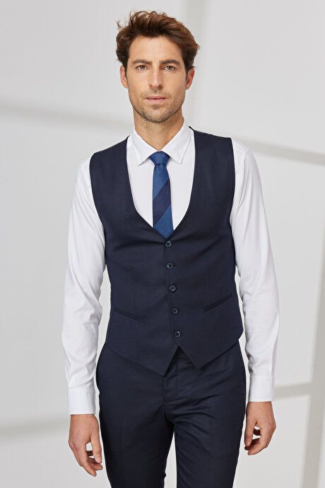 Extra Slim Fit Slim Fit Slim Fit Wool Dobby Vest Navy Blue Vest Suit 4A3123200007LAC