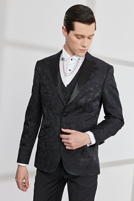 Slim Fit Slim Fit Slim Fit Swallow Swallow Swallow Swallow Jacquard Vest Black Tuxedo Suit 4A3323200053SYH