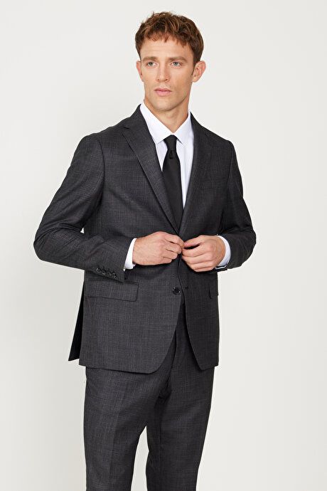 Slim Fit Slim Fit Mono Collar Dobby Double Pants Anthracite Suit 4A3524100003ATR