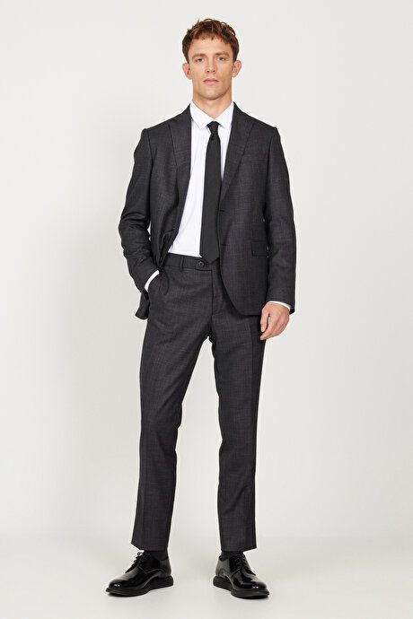 Slim Fit Slim Fit Mono Collar Dobby Double Pants Anthracite Suit 4A3524100003ATR