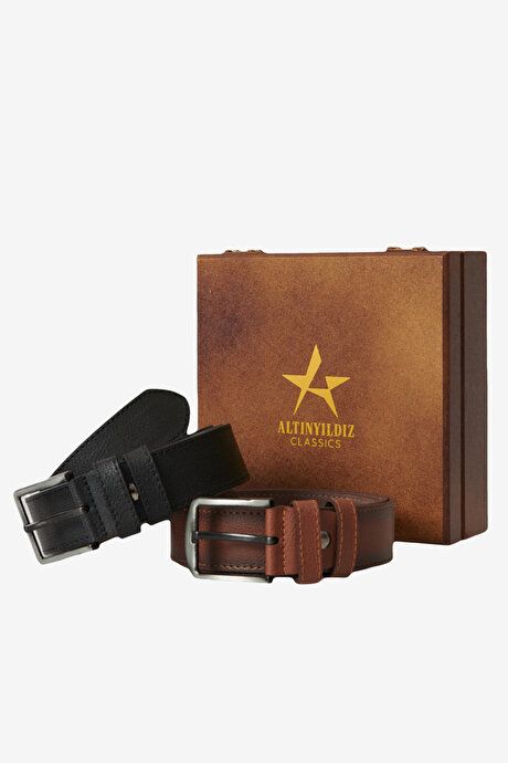 2-Piece Jeans Belt Boxed Black-Brown Set 4A4121100002SKH