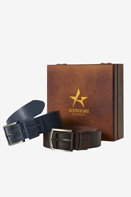 2-Piece Jeans Belt Boxed Navy-Brown Set 4A4121100003LCK