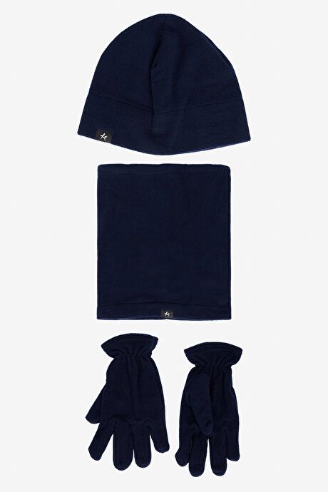 Fleece Navy Blue Beanie Neck Brace Gloves Set 4A4124100020LAC