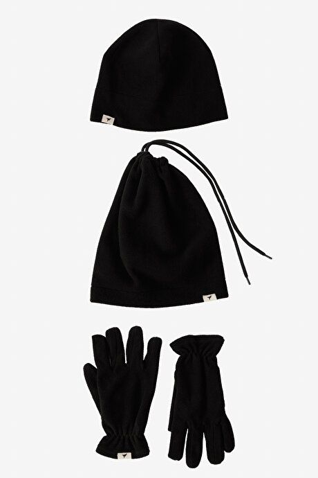 Fleece Black Beanie Neck Brace Gloves Set 4A4124100020SYH