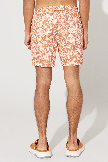 Standard Fit Regular Fit Quick Drying Patterned White-Orange Swimsuit Sea Shorts with Pockets 4A4723200001BTU