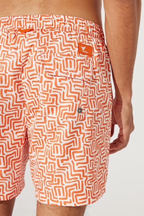 Standard Fit Regular Fit Quick Drying Patterned White-Orange Swimsuit Sea Shorts with Pockets 4A4723200001BTU