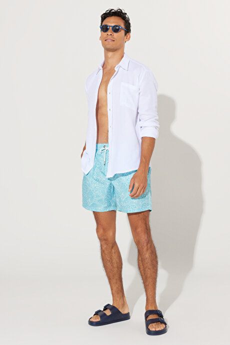 Standard Fit Regular Fit Patterned Pockets White-Green Swimwear Sea Shorts 4A4723200004BYY