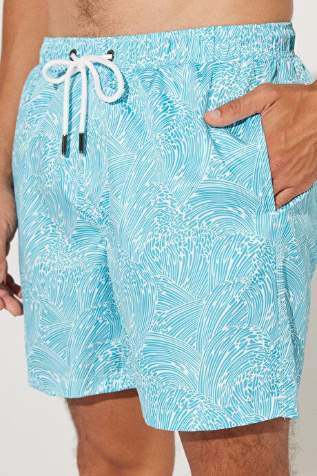 Standard Fit Regular Fit Patterned Pockets White-Green Swimwear Sea Shorts 4A4723200004BYY