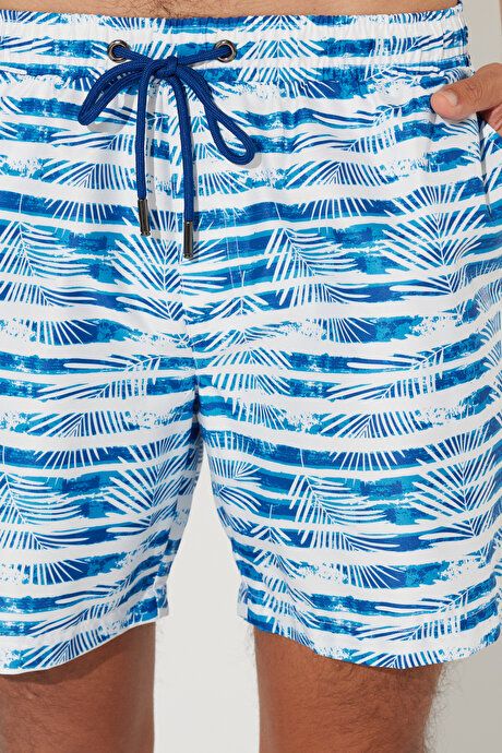 Standard Fit Regular Fit Patterned Pockets White-Blue Swimsuit Sea Shorts 4A4723200005BZL