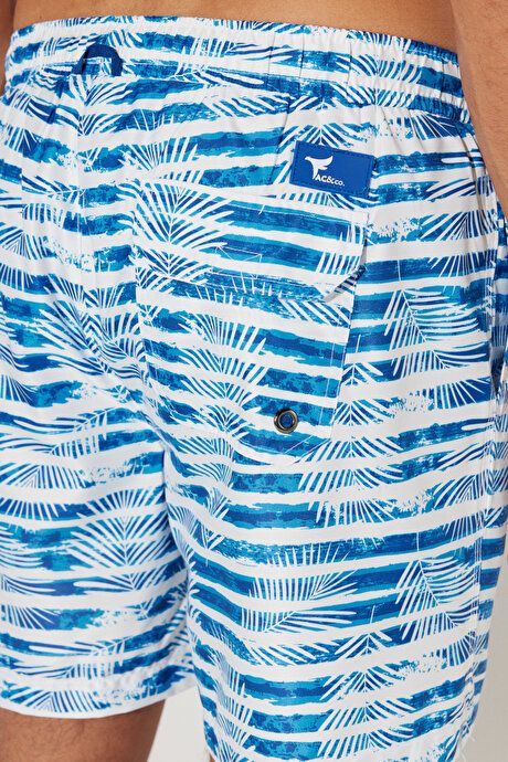 Standard Fit Regular Fit Patterned Pockets White-Blue Swimsuit Sea Shorts 4A4723200005BZL