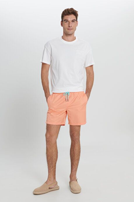 Standard Fit Regular Fit Salmon Swimsuit Sea Shorts with Patterned Pockets 4A4723200006SMN