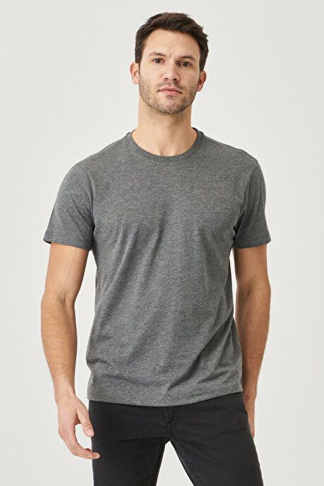 Slim Fit Slim Fit Crew Neck 100% Cotton Short Sleeve Anthracite T-Shirt 4A4800000001ATR