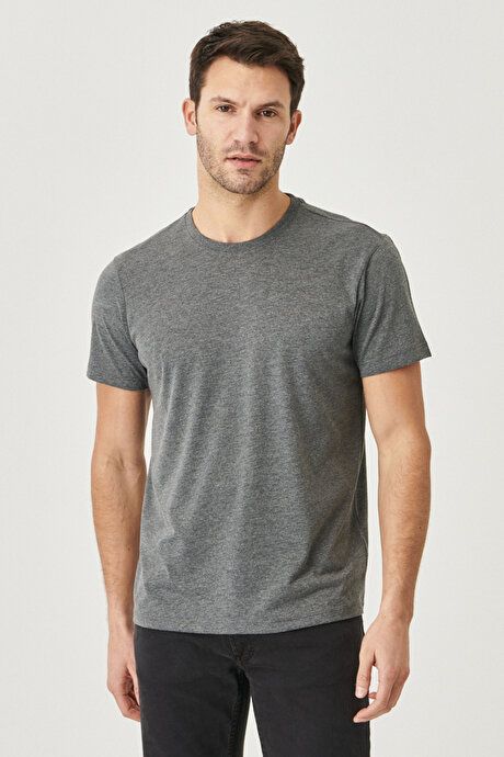 Slim Fit Slim Fit Crew Neck 100% Cotton Short Sleeve Anthracite T-Shirt 4A4800000001ATR