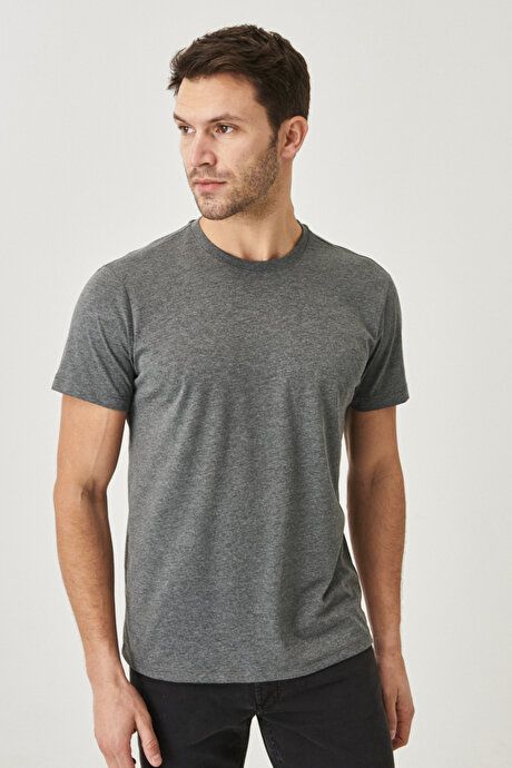 Slim Fit Slim Fit Crew Neck 100% Cotton Short Sleeve Anthracite T-Shirt 4A4800000001ATR