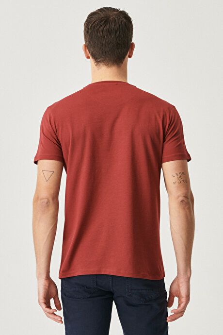 Slim Fit Slim Fit Crew Neck 100% Cotton Short Sleeve Burgundy T-Shirt 4A4800000001BRD