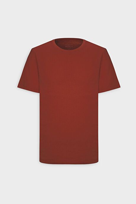 Slim Fit Slim Fit Crew Neck 100% Cotton Short Sleeve Burgundy T-Shirt 4A4800000001BRD