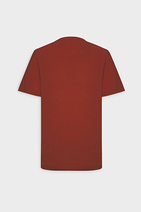 Slim Fit Slim Fit Crew Neck 100% Cotton Short Sleeve Burgundy T-Shirt 4A4800000001BRD