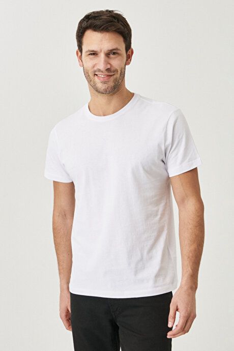 Slim Fit Slim Fit Crew Neck 100% Cotton Short Sleeve White T-Shirt 4A4800000001BYZ