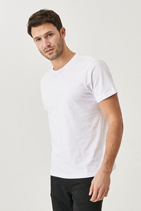 Slim Fit Slim Fit Crew Neck 100% Cotton Short Sleeve White T-Shirt 4A4800000001BYZ