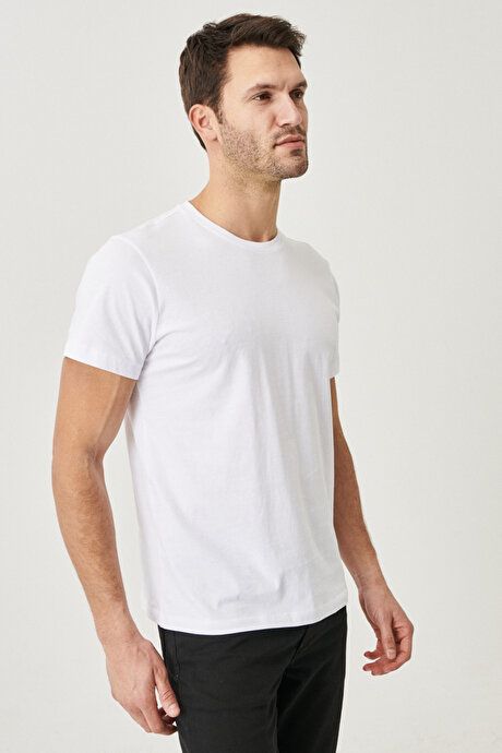 Slim Fit Slim Fit Crew Neck 100% Cotton Short Sleeve White T-Shirt 4A4800000001BYZ