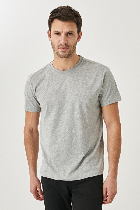 Slim Fit Slim Fit Crew Neck 100% Cotton Short Sleeve Gray Melange T-Shirt 4A4800000001GMJ