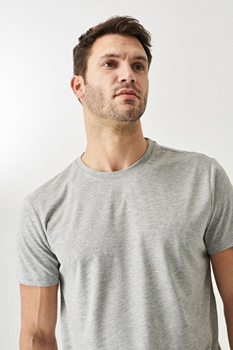 Slim Fit Slim Fit Crew Neck 100% Cotton Short Sleeve Gray Melange T-Shirt 4A4800000001GMJ