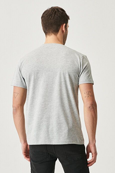 Slim Fit Slim Fit Crew Neck 100% Cotton Short Sleeve Gray Melange T-Shirt 4A4800000001GMJ