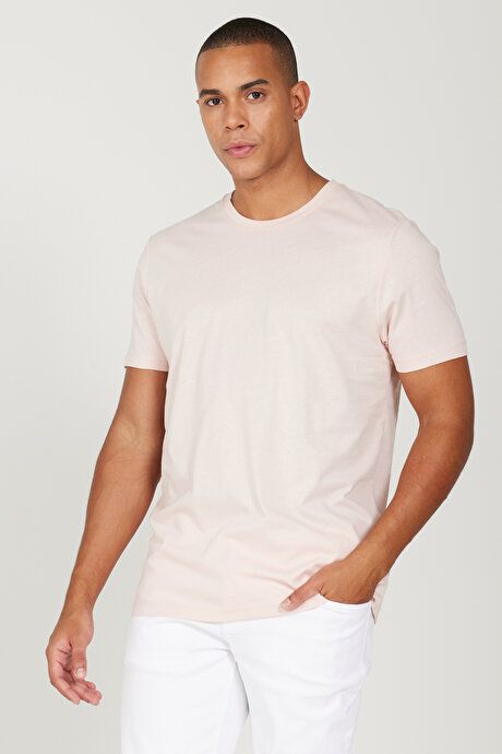 Slim Fit Slim Fit Crew Neck 100% Cotton Short Sleeve Rose Dried T-Shirt 4A4800000001GUL