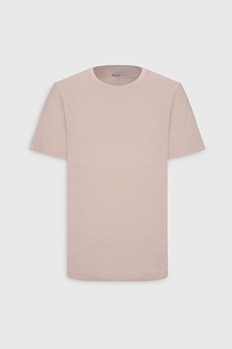 Slim Fit Slim Fit Crew Neck 100% Cotton Short Sleeve Rose Dried T-Shirt 4A4800000001GUL