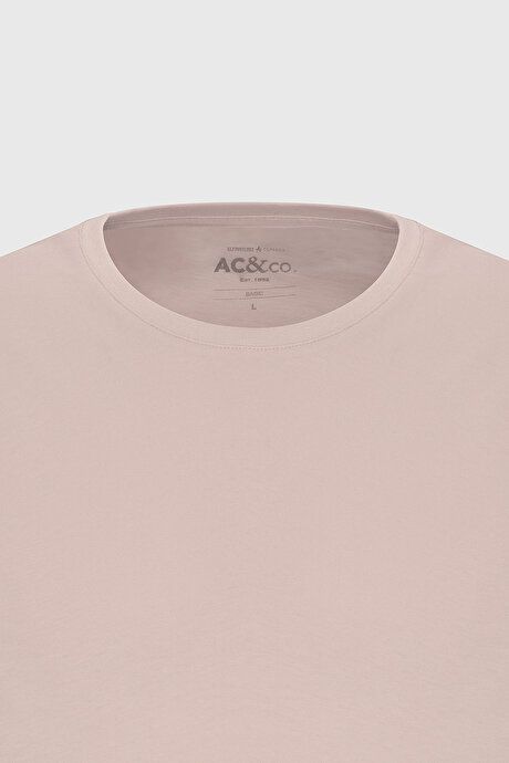 Slim Fit Slim Fit Crew Neck 100% Cotton Short Sleeve Rose Dried T-Shirt 4A4800000001GUL