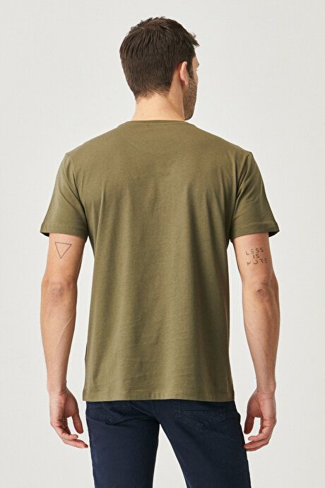 Slim Fit Slim Fit Crew Neck 100% Cotton Short Sleeve Khaki T-Shirt 4A4800000001HAK