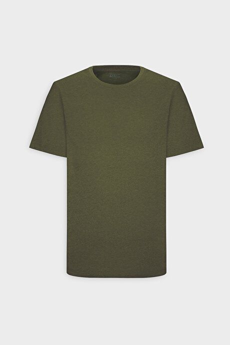 Slim Fit Slim Fit Crew Neck 100% Cotton Short Sleeve Khaki T-Shirt 4A4800000001HAK