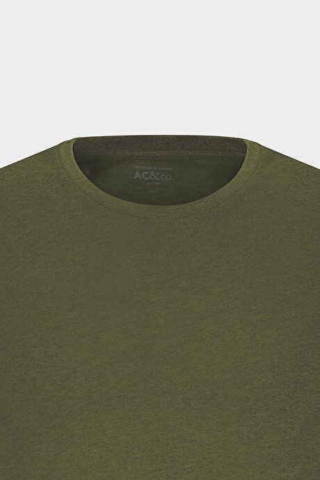 Slim Fit Slim Fit Crew Neck 100% Cotton Short Sleeve Khaki T-Shirt 4A4800000001HAK