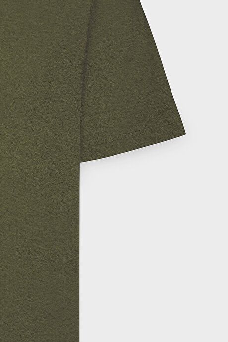 Slim Fit Slim Fit Crew Neck 100% Cotton Short Sleeve Khaki T-Shirt 4A4800000001HAK