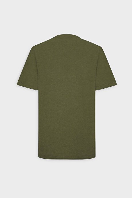 Slim Fit Slim Fit Crew Neck 100% Cotton Short Sleeve Khaki T-Shirt 4A4800000001HAK