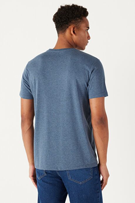 Slim Fit Slim Fit Crew Neck 100% Cotton Short Sleeve Indigo Melange T-Shirt 4A4800000001INJ