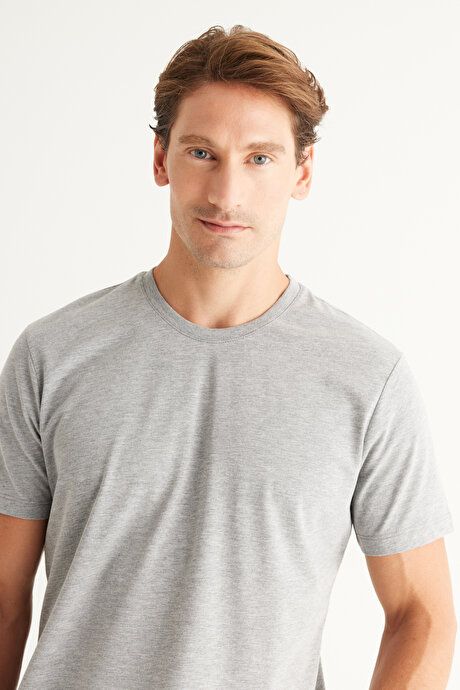 Slim Fit Slim Fit Crew Neck 100% Cotton Short Sleeve Dark Gray-Melange T-Shirt 4A4800000001KGN