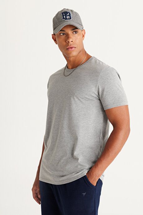 Slim Fit Slim Fit Crew Neck 100% Cotton Short Sleeve Dark Gray T-Shirt 4A4800000001KGR