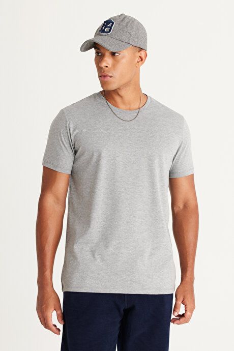 Slim Fit Slim Fit Crew Neck 100% Cotton Short Sleeve Dark Gray T-Shirt 4A4800000001KGR