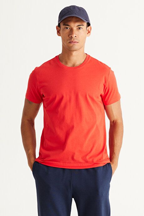 Slim Fit Slim Fit Crew Neck 100% Cotton Short Sleeve Red T-Shirt 4A4800000001KMZ