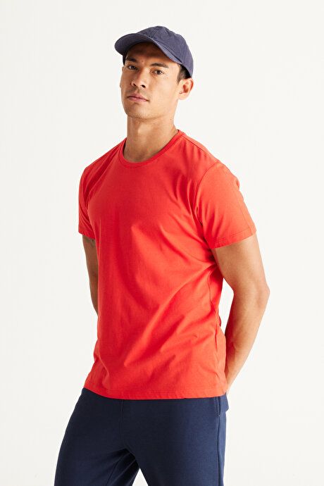 Slim Fit Slim Fit Crew Neck 100% Cotton Short Sleeve Red T-Shirt 4A4800000001KMZ