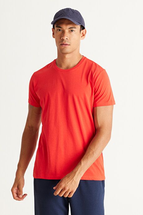 Slim Fit Slim Fit Crew Neck 100% Cotton Short Sleeve Red T-Shirt 4A4800000001KMZ