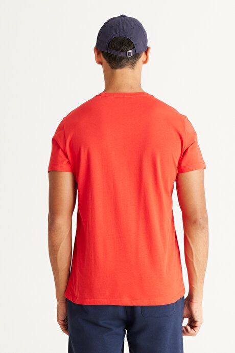 Slim Fit Slim Fit Crew Neck 100% Cotton Short Sleeve Red T-Shirt 4A4800000001KMZ