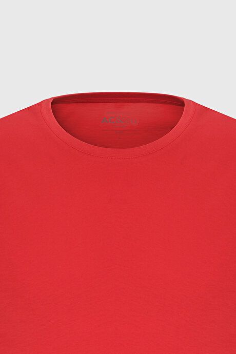 Slim Fit Slim Fit Crew Neck 100% Cotton Short Sleeve Red T-Shirt 4A4800000001KMZ