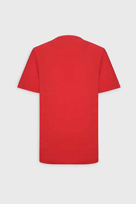 Slim Fit Slim Fit Crew Neck 100% Cotton Short Sleeve Red T-Shirt 4A4800000001KMZ